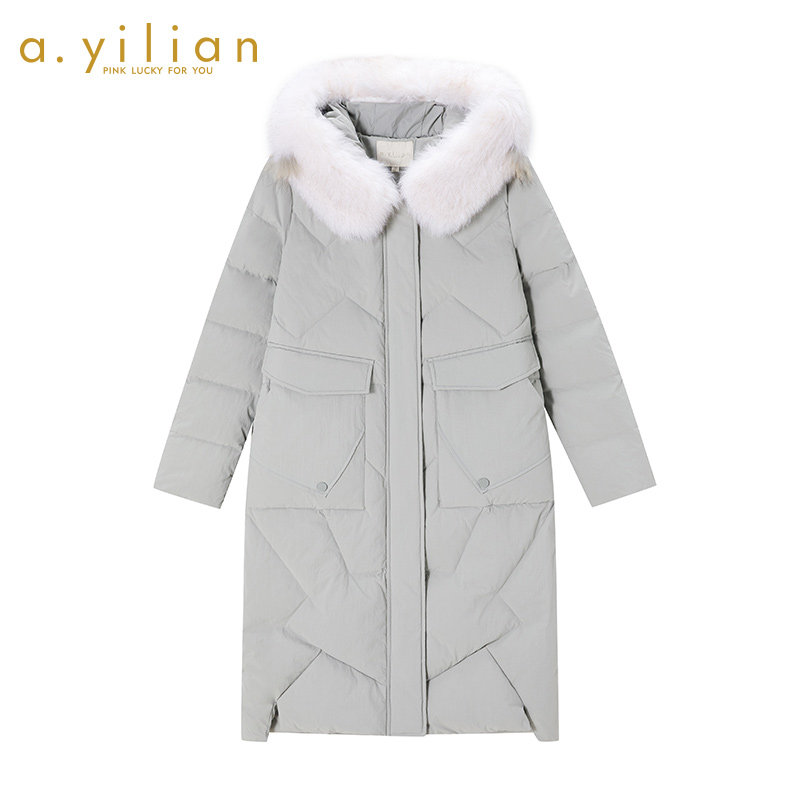 阿依莲羽绒服2021年新款女冬白鸭绒中长款宽松洋气商场同款外套