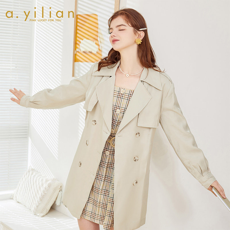 阿依莲2021新款 风衣女中长款小个子英伦风中长款风衣韩版潮