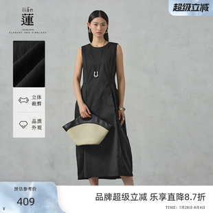 中長(zhǎng)款 阿依蓮法式 氣質(zhì)連衣裙女25夏新款 黑色無袖 腰帶收腰顯瘦裙子