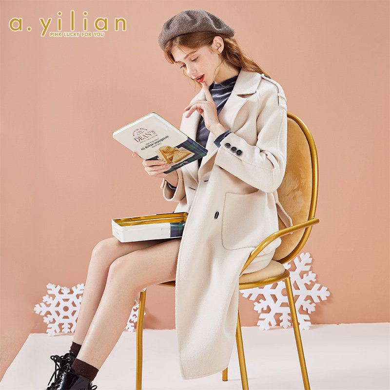 阿依莲2020冬季新品百搭中长款甜美时尚气质双面呢大衣184155A637