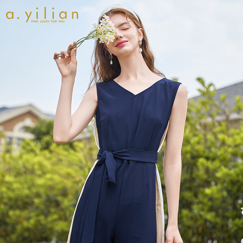 阿依莲2020夏季新款时尚收腰百搭宽松显瘦无袖气质连体裤女神范潮
