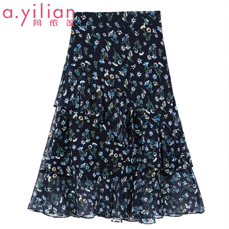 阿依莲2020春季新品时尚气质都会甜美雪纺花单裙