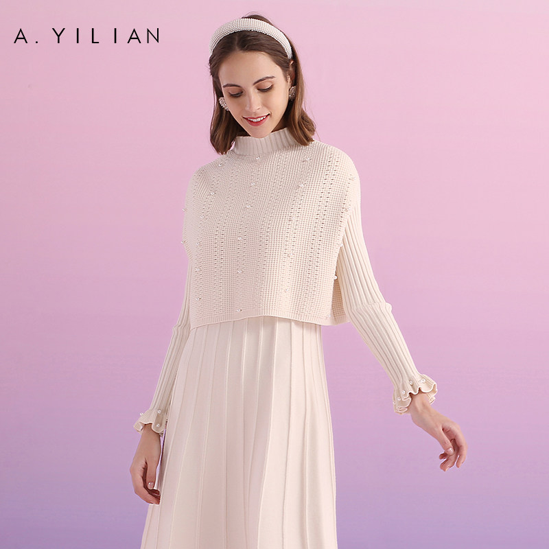 阿依莲官网正品 2021新款秋季女士毛衣两件套气质两件式毛织套裙