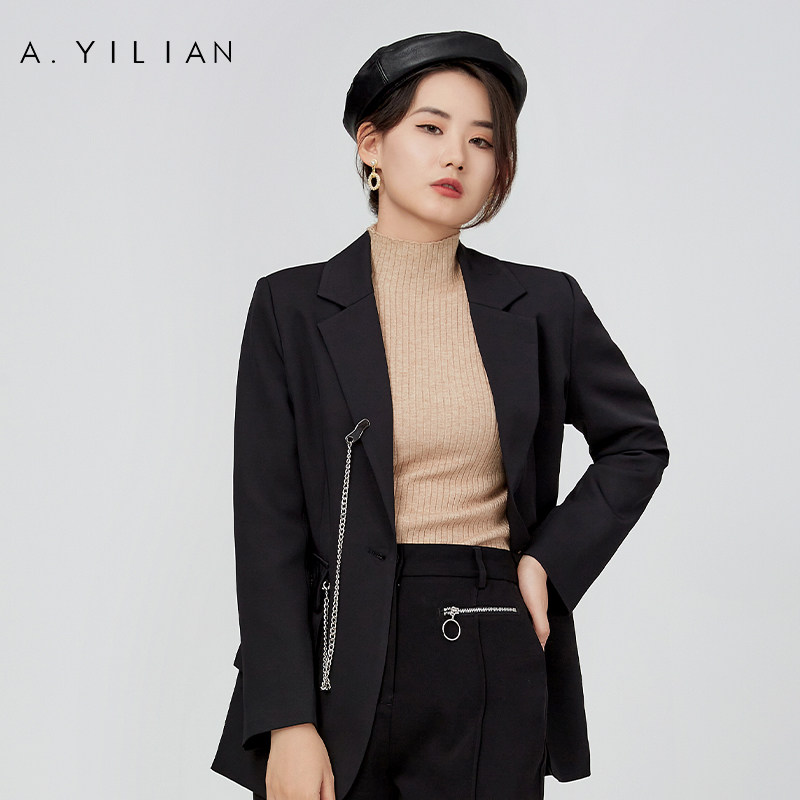 阿依莲2021秋冬季新款女士休闲宽松外套带链条西装
