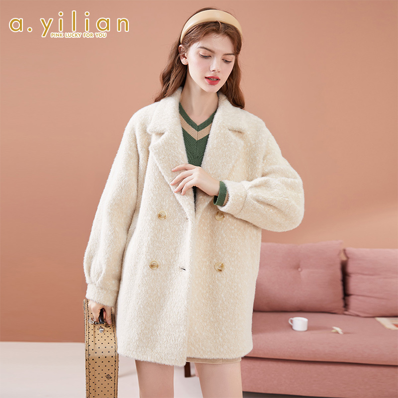 阿依莲2021冬季新款外套女韩版时尚宽松上衣外穿保暖毛呢外套呢子