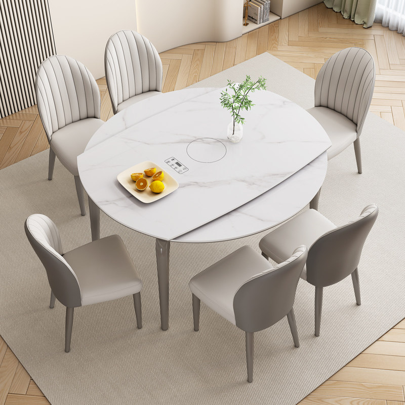 岩板餐桌家用小户型现代简约可伸缩折叠电磁炉暖菜实木多功能饭桌,住宅家具,岩板餐桌,淘宝优惠券,粉丝福利购,淘宝优惠卷