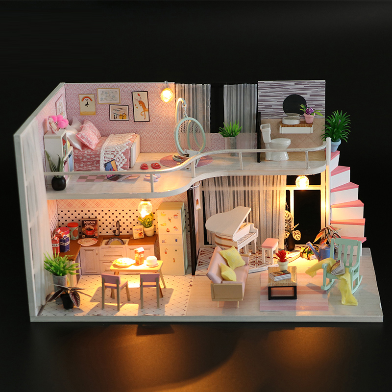 diy小屋安娜粉色旋律阁楼手工房子模型建筑拼装玩具生日礼物男女