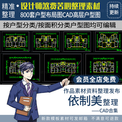 中多层高层住宅小区CAD户型图库室内平面布置图设计建筑施工素材