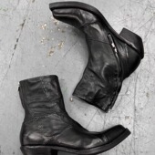 拼接粗跟工装 方头复古巫师靴短筒切尔西靴男女暗黑手工增高骑士靴