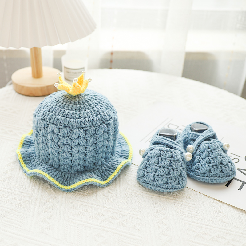 婴儿宝宝鞋子帽子套装diy材料包手工钩针编织牛奶棉毛线送教程