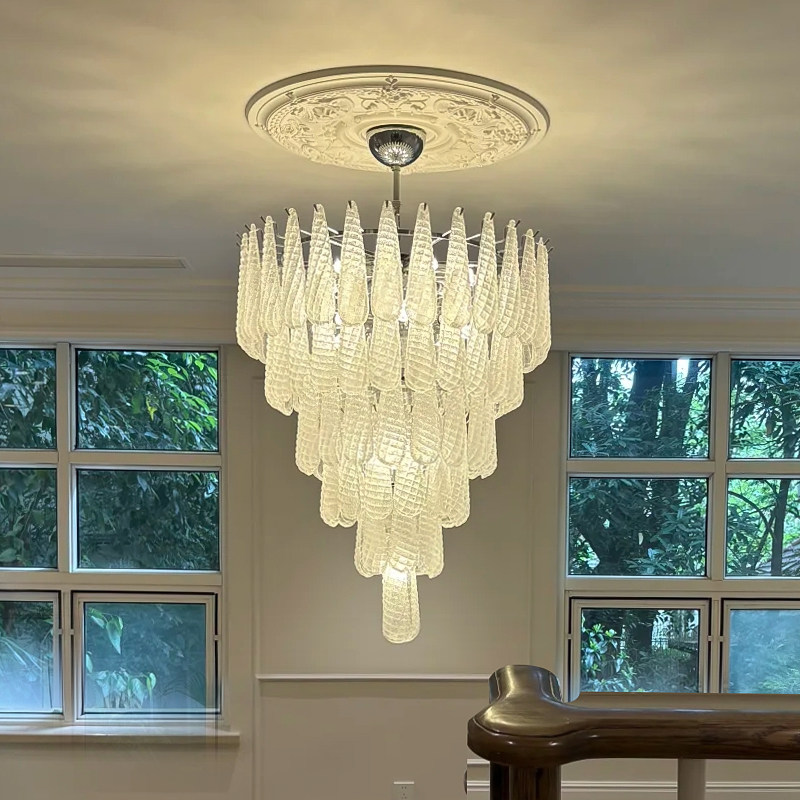 卓伦奶油风轻奢客厅吊灯现代简约大厅主灯法式复式楼瀑布玻璃灯具,家装灯饰光源,客厅吊灯,淘宝优惠券,粉丝福利购,淘宝优惠卷