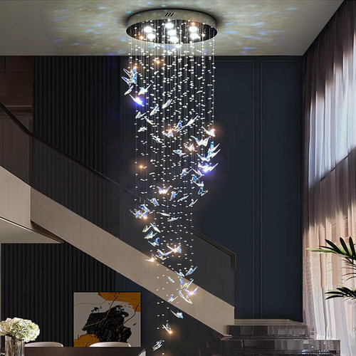 别墅复式楼梯水晶吊灯旋转蝴蝶灯