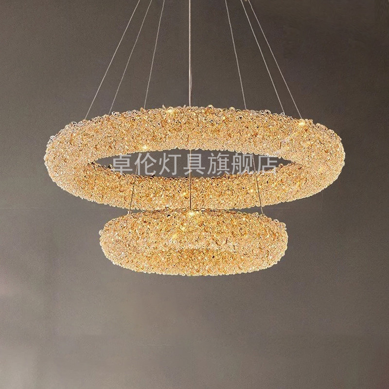 卓伦圆形意式轻奢客厅水晶吊灯现代简约铁艺创意主灯环形大厅灯具,家装灯饰光源,客厅吊灯,淘宝优惠券,粉丝福利购,淘宝优惠卷