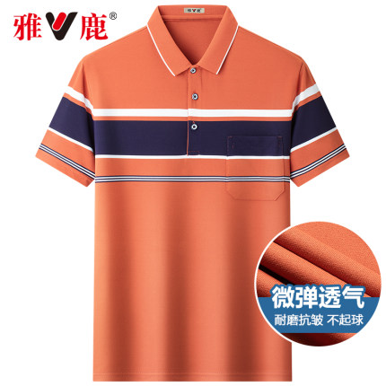 雅鹿短袖t恤舒适休闲男士翻领polo衫中老年男装夏季爸爸装上衣服