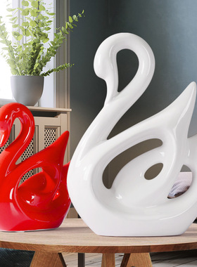 红摆件玄关品红客厅酒柜白天鹅装饰品创意陶瓷工艺电视柜现代家居