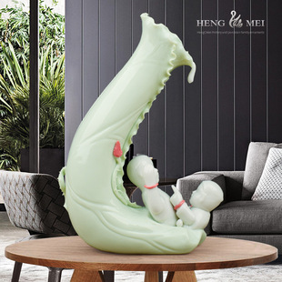 【两小无猜】彷玉荷叶花瓶情侣赠礼家居客厅装饰品陶瓷工艺品摆件