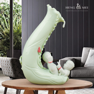 【两小无猜】彷玉荷叶花瓶情侣赠礼家居客厅装饰品陶瓷工艺品摆件