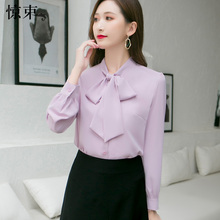 气质衬衫女春秋雪纺飘带衬衣百搭2020年新款蝴蝶结系带洋气打底衫