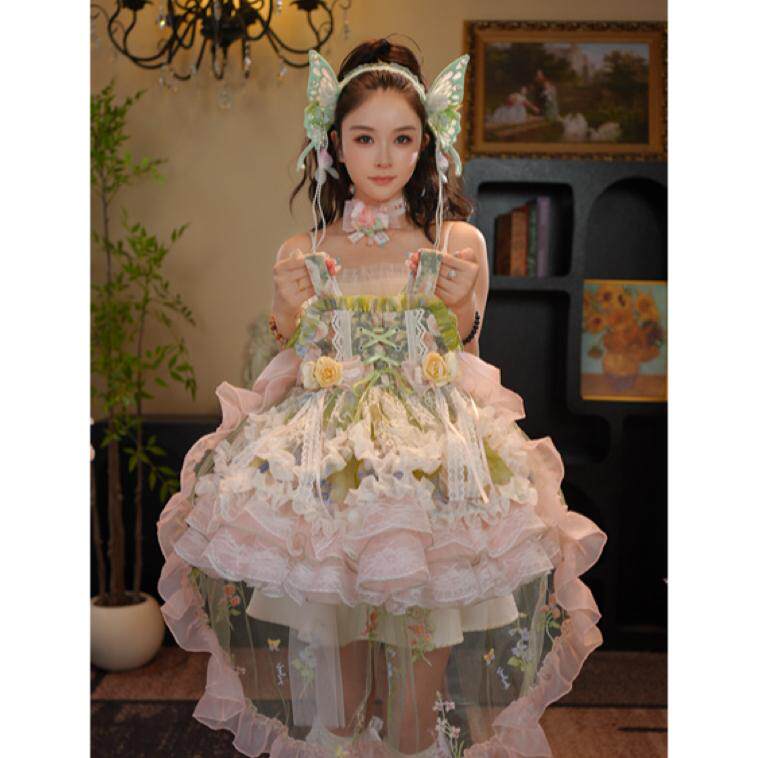 女童洛丽塔连衣裙2026夏季新款女宝宝绿色蕾丝裙公主裙蓬蓬裙礼服