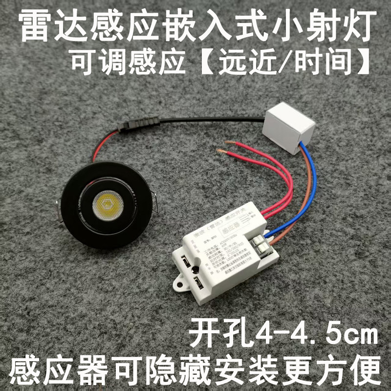 雷达人体感应迷你小射灯开孔45mm嵌入式入户门玄关过道走廊小夜灯