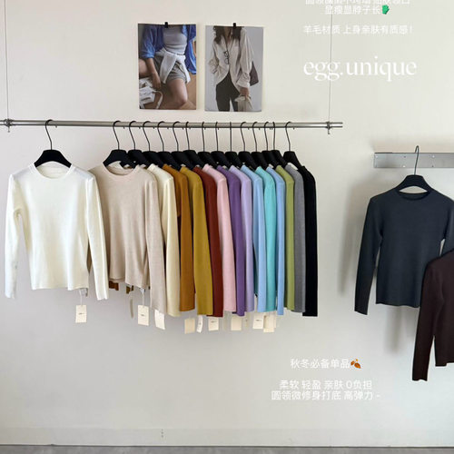 秋冬羊毛圆领多巴胺显瘦针织衫