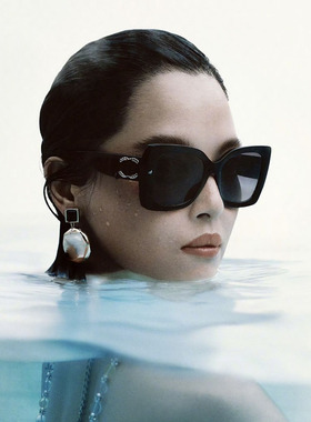 辛芷蕾同款小香风双C链条LOGO墨镜女潮大框素颜偏光太阳眼镜5555