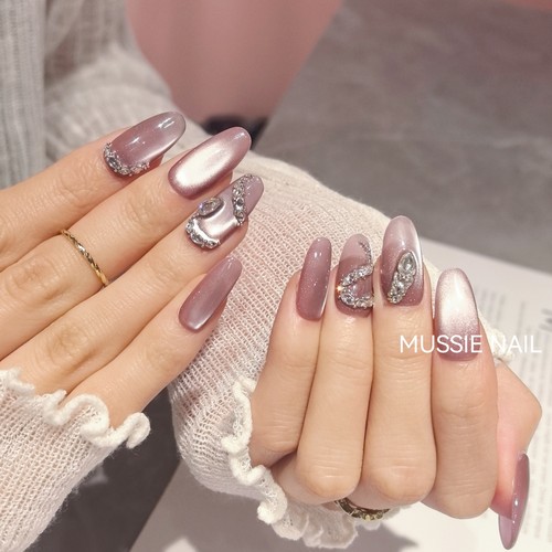 【灵蛇舞动】MUSSIE NAIL蛇形锆石满钻猫眼高级纯手工长款穿戴甲