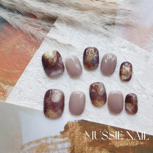 【琉璃光院】MUSSIE NAIL秋冬琥珀晕染高级感纯手工短款穿戴甲