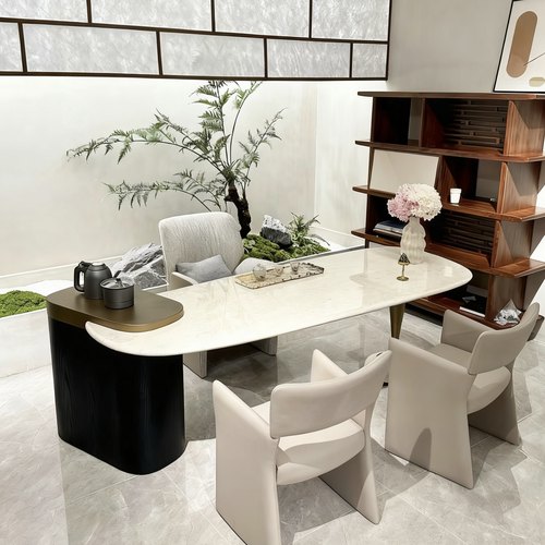 新中式天鹅茶台湖岩板现代简约洞石客厅家用办公茶桌设计师款茶桌