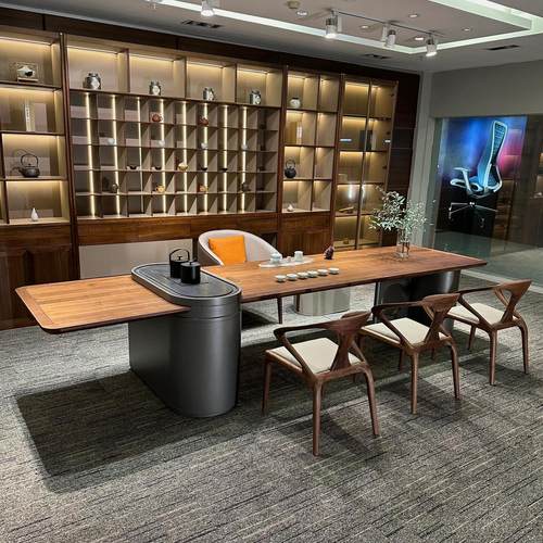 新中式实木茶桌胡桃木功夫茶台禅意办公室客厅轻奢现代高级感茶室