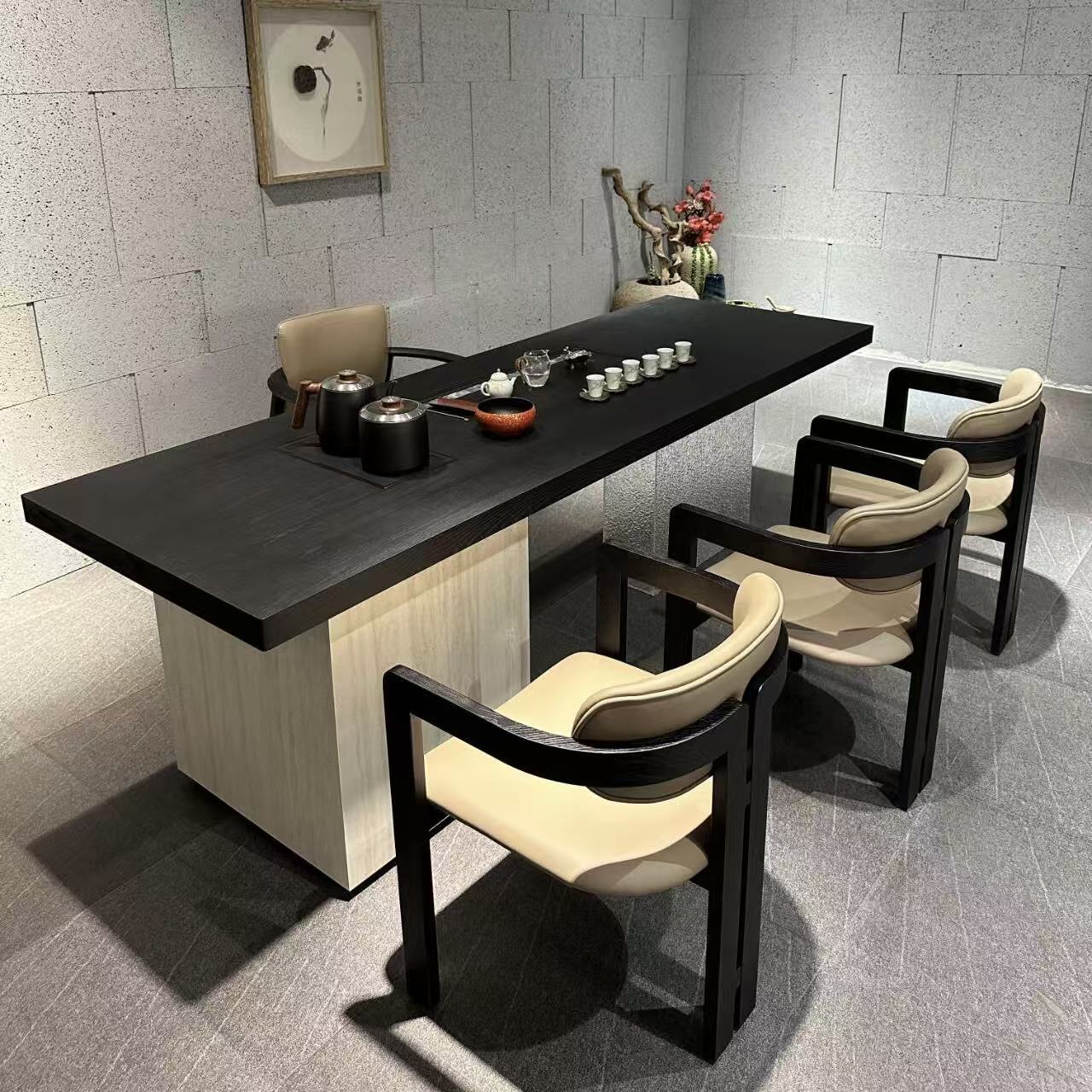 新中式实木茶桌椅组合客厅家用北美黑胡桃木泡茶桌轻奢现代高级感