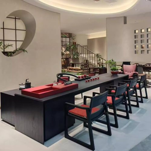 新中式茶台实木茶桌2025新款高端轻奢高级感办公室泡茶桌黑胡桃木