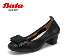 Bata拔佳2022专柜头层软牛皮圆头软底真皮工作鞋职业女单鞋90582