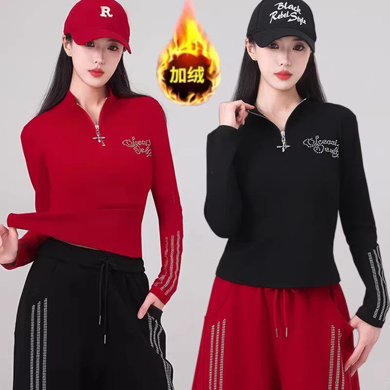杨丽萍秋冬新款广场舞服薄绒半拉广场舞上装
