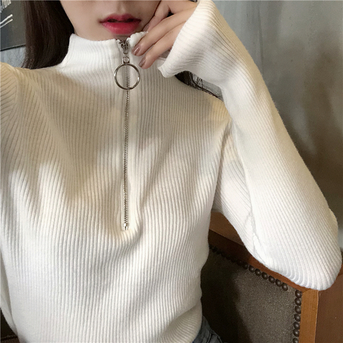 Women's Korean Half-high-collar Ring Zipper ins Slim Long-sleeved Bottom Knitted Sweaters