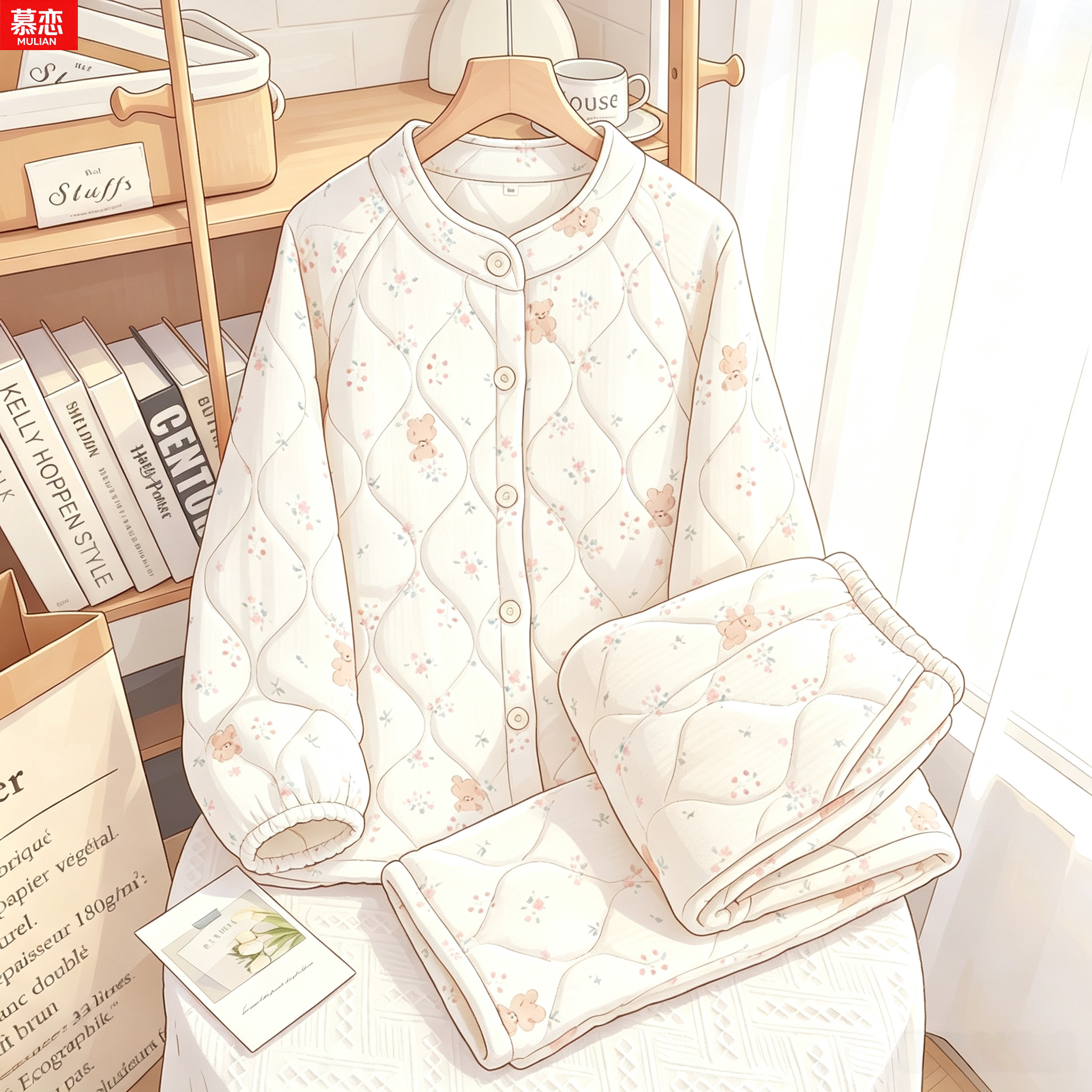 冬季新品北方外穿全棉外套睡衣女加厚夹棉卡通印花棉袄家居服套装