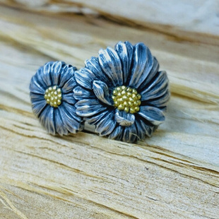 女小众设计金情侣纯银戒指个性男素圈黄轻奢高级感调节器雏菊对戒