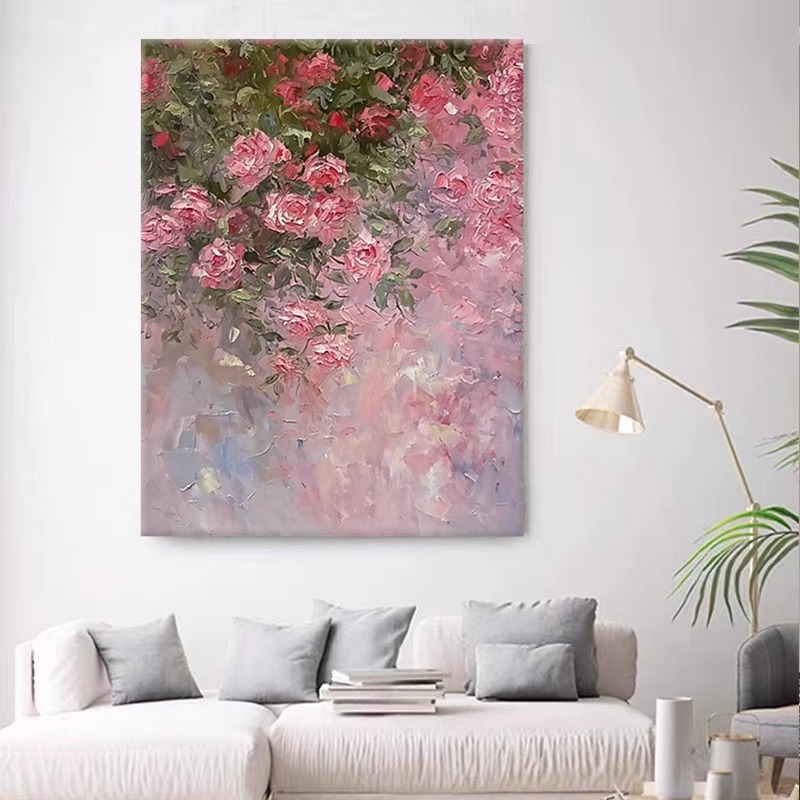 落地式粉色玫瑰花手绘油画花朵花卉装饰画客厅挂画玄关立体肌理画图片