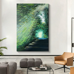 丁达尔效应手绘油画客厅抽象森林风景装饰画玄关阳光丙烯肌理挂画