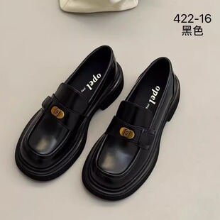 opel欧宝26新款复古厚底乐福鞋女金属扣百搭学院风黑色小皮鞋单鞋