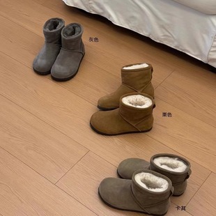欧宝opel25新款兔毛勃肯短靴雪地靴冬季加绒加厚保暖棉鞋女短筒