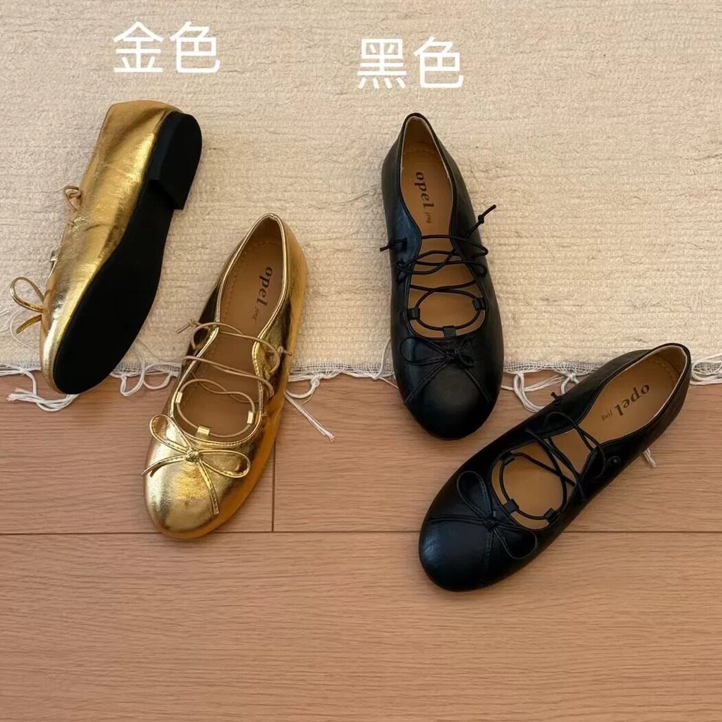 欧宝抽绳绑带蝴蝶结气质软底单鞋图片