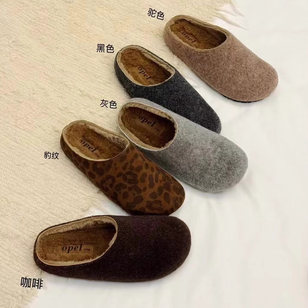 欧宝加绒包头复古平底勃肯拖鞋