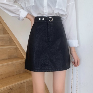 胖mm高腰黑色pu小皮裙显瘦遮胯a字包臀裙 新款 大码 半身裙2021秋季