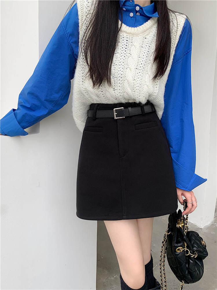 大码毛呢短裙百搭遮胯a字半身裙