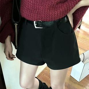 大码黑色毛呢短裤秋冬季高腰显瘦百搭休闲外穿打底a字靴裤阔腿裤