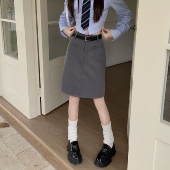 灰色半身裙女大码 高腰中长裙遮胯显瘦一步包臀裙秋冬百搭a字短裙