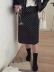 大码 黑色波点半身裙女百搭短裙高腰梨形身材中长裙显瘦a字包臀裙