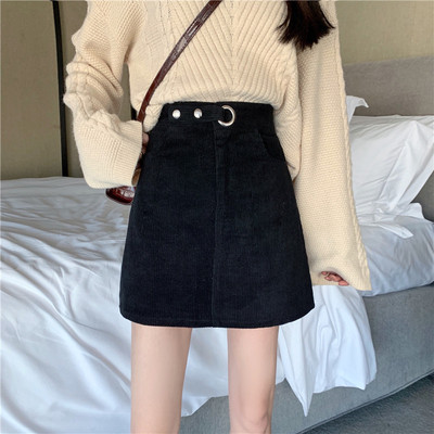 大码a字灯芯绒半身裙ins