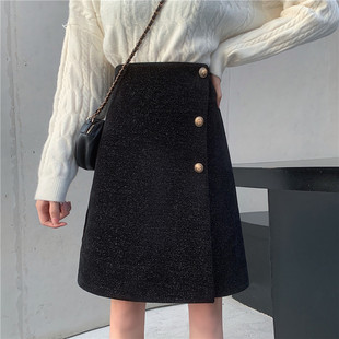 大码秋冬遮跨裙子不规则中长裙胖mm高腰毛呢半身裙显瘦a字包臀裙